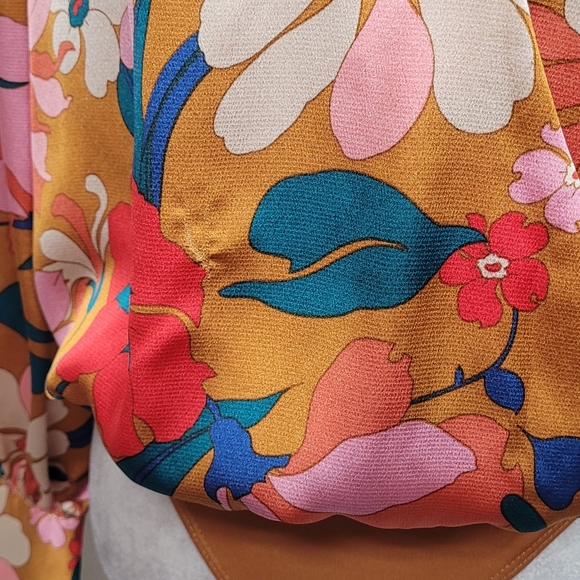 Anthropologie Entro Rusty Floral Button Poet Sleeve Surplice Neckline Bodysuit S - Picture 5 of 13